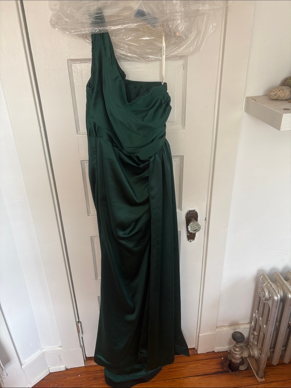 Elegant One-Shoulder Dark Green Evening Gown -David’s Bridal